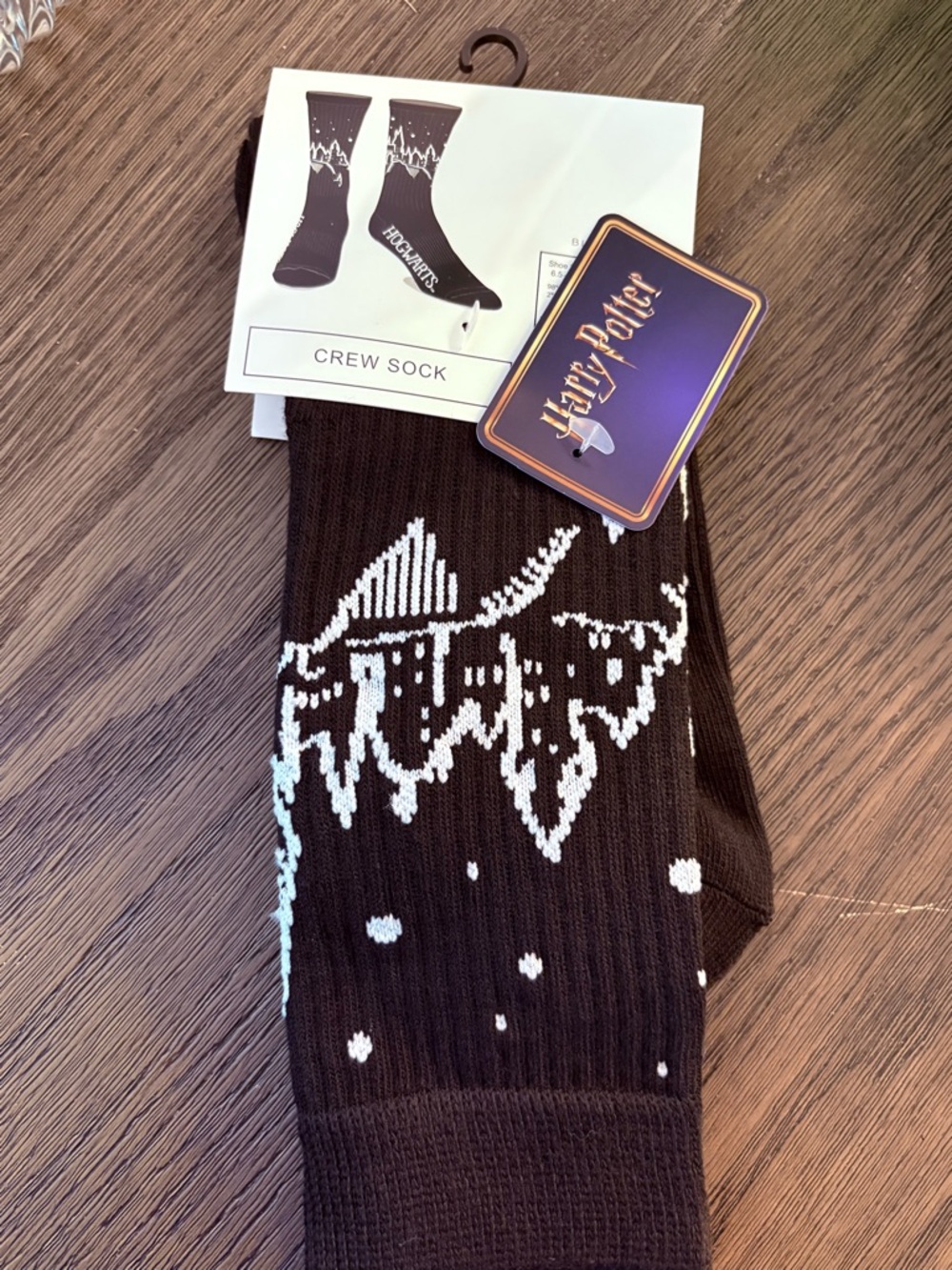 Harry Potter Black Crew Socks with White Castle Hogwarts